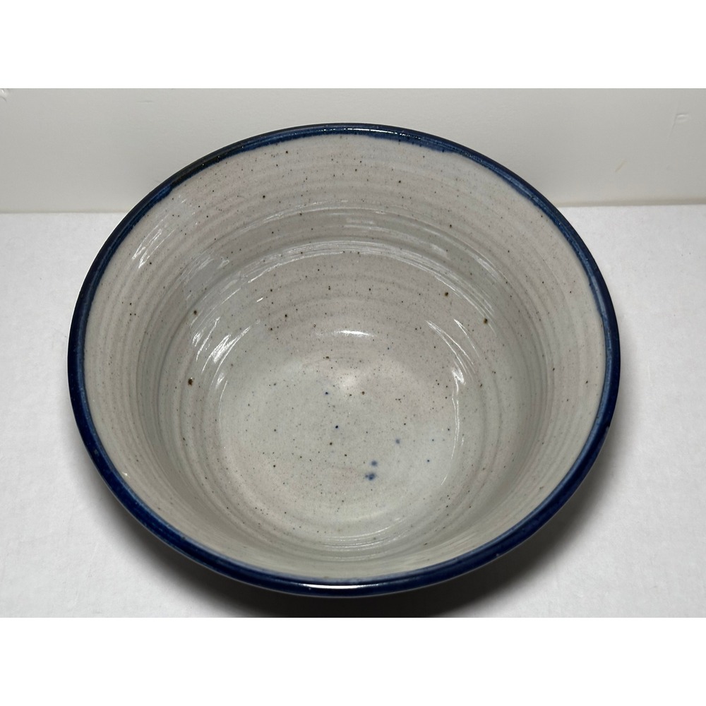 Speckled Stoneware Pottery Bowl‎ Blue Floral Hand Painted Signed Rustic 10" - Picture 2 of 8